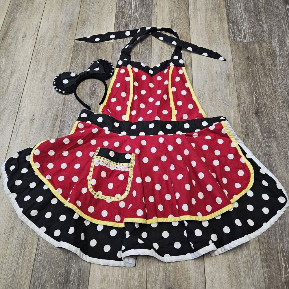 Etsy Handmade Minnie Mouse Pocket Apron Ruffle Polkadot Ears Women's Onesize